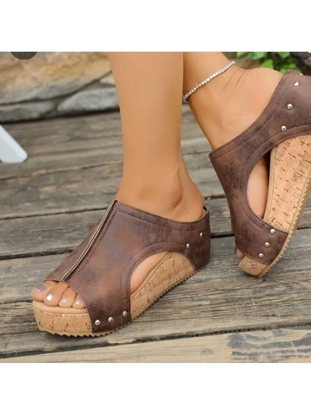 Brown Wedge Sandals Size 41 - Picture 2 of 5